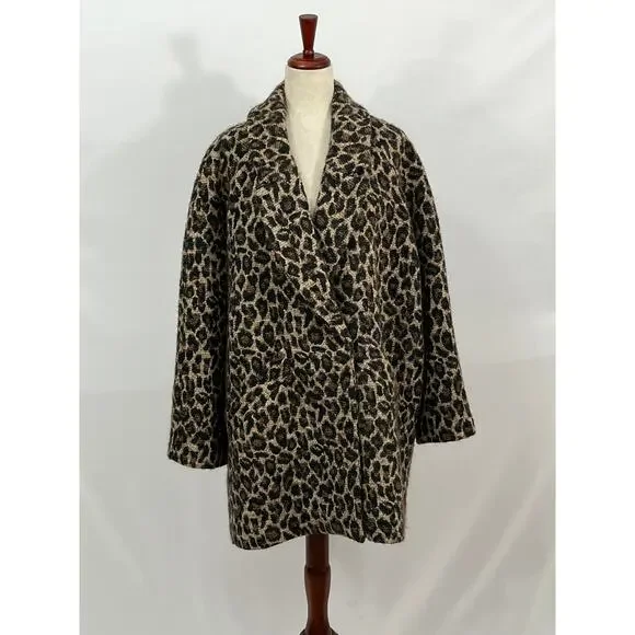 SEZANE Sz 44 12 Andrew Leopard Print Coat Jacket - Picture 6 of 10